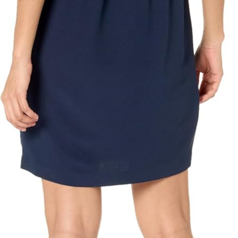 Women's V-Neck Pleat Front Mini Dress Polyester Elastane 3/4 Sleeves - Picture 2 of 2